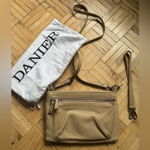 Danier Beige Leather Crossbody Bag with Silver Hardware